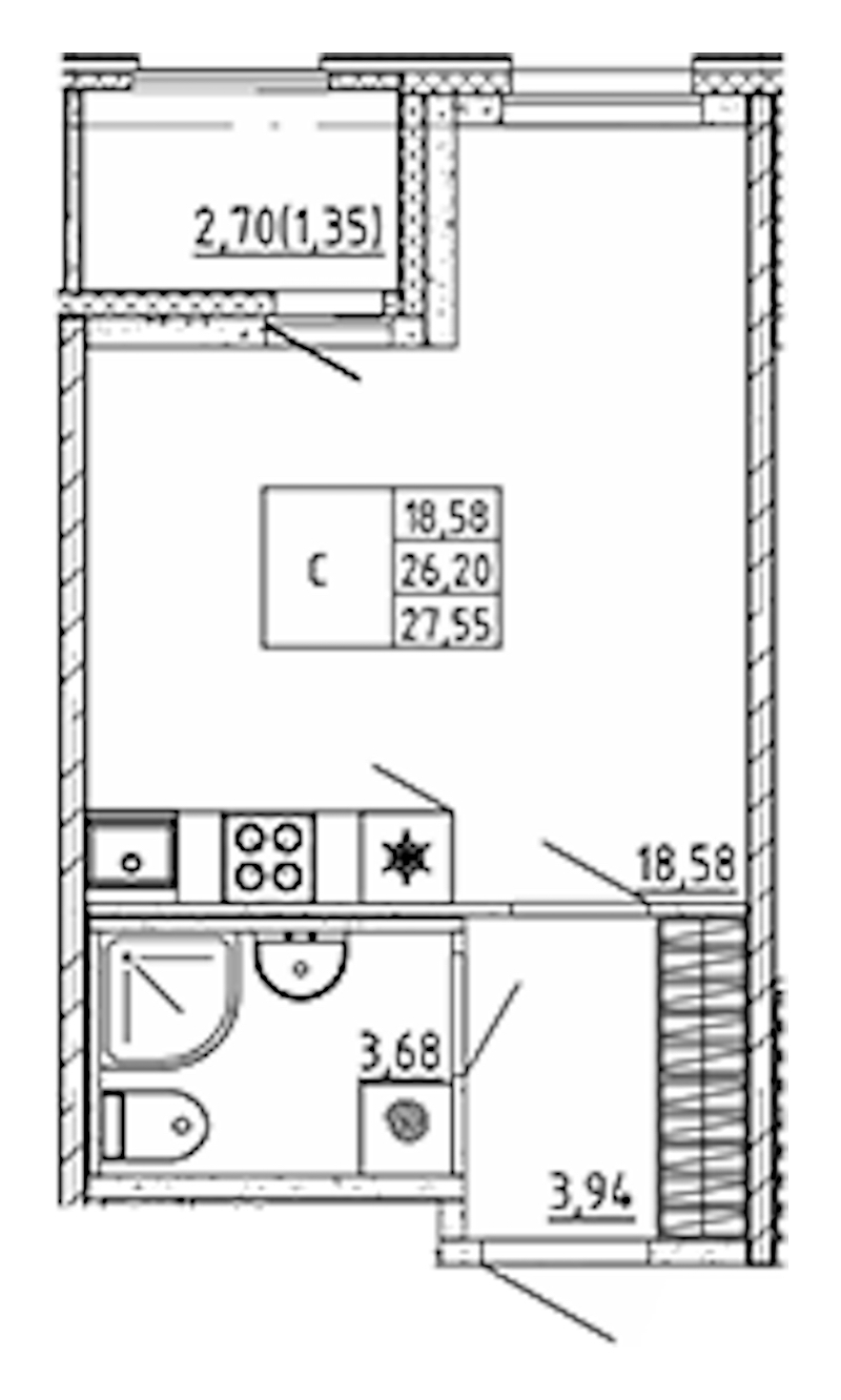 Квартира студия 27.55 м², 6/12 эт., ЖК «UP! Квартал Воронцовский»